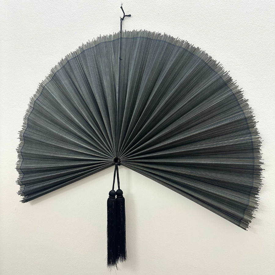 Oversized Grey Bamboo Fan Wall Decor – Handmade Folding Wall Art for Boho Living Room