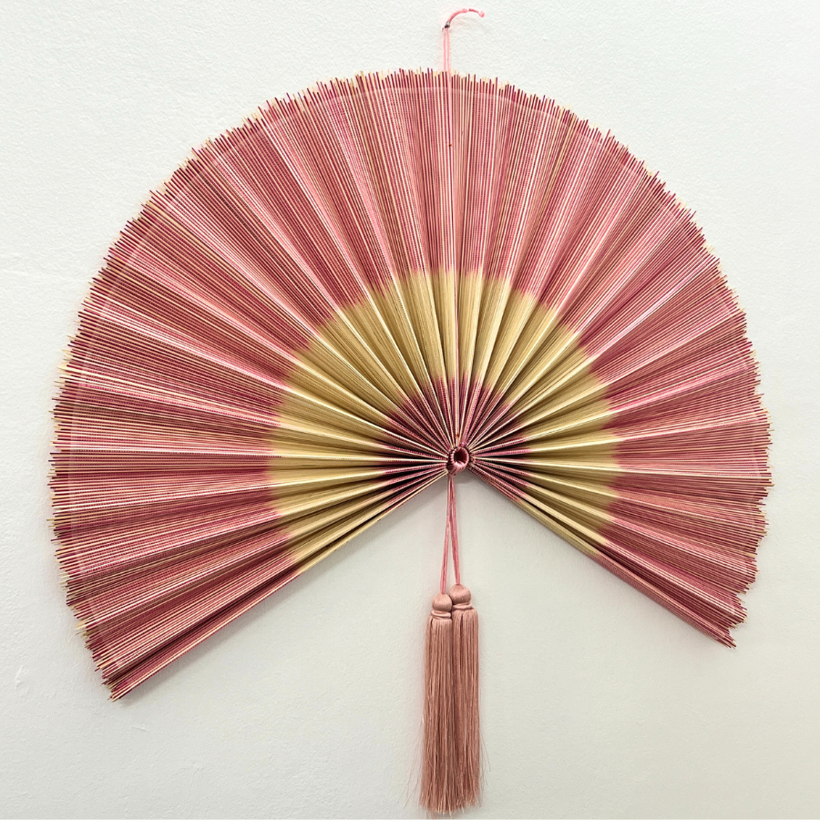 Natural Pink Handwoven Bamboo Wall Fan Boho Headboard Art & Christmas Decor