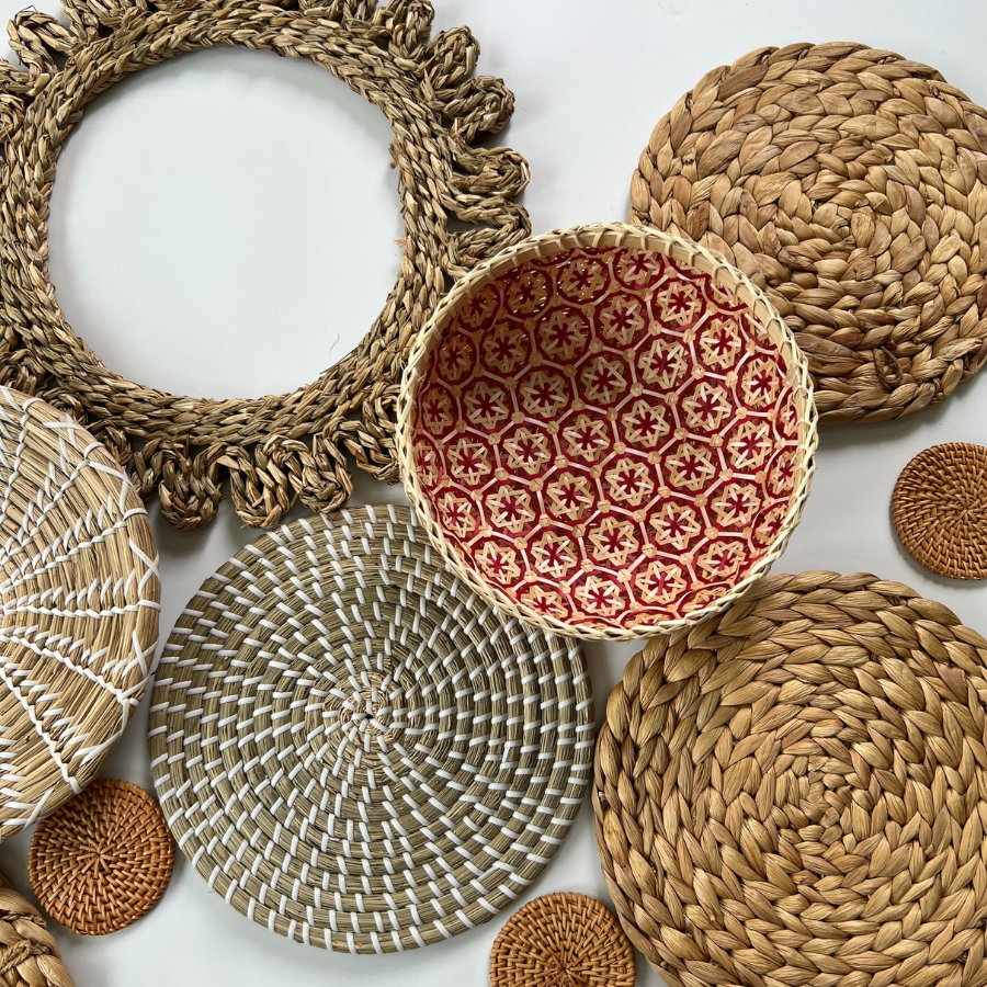 Set of 17 Handwoven Seagrass Rattan Wall Baskets Christmas And Holiday Decor