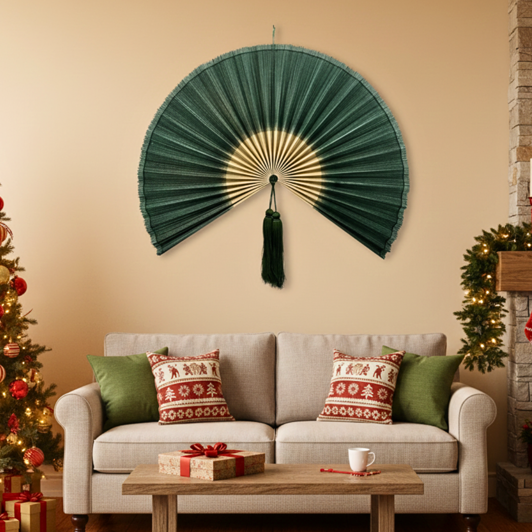 Large Bamboo Wall Fan – Handmade Boho Japandi Headboard & Wall Decor, Handcrafted Bamboo Wall Fan