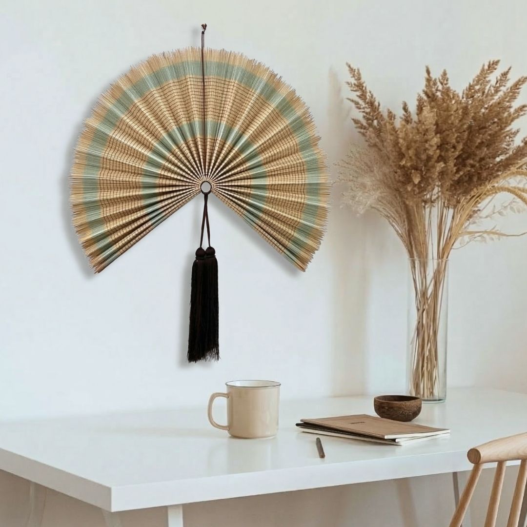 Woven Bamboo Wall Fan, Handmade Minimalist Wall Art Decor, Decorative Bamboo Fan Wall Hanging