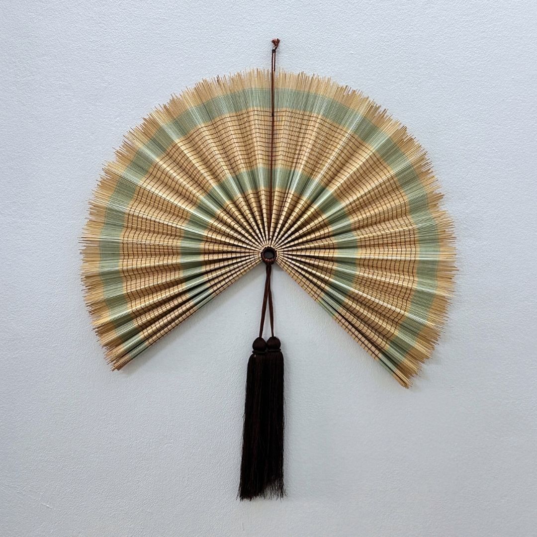 Oversized Bamboo Fan Wall Decor, Boho Headboard Art, Summer Home Decor, Handcrafted Olive Green