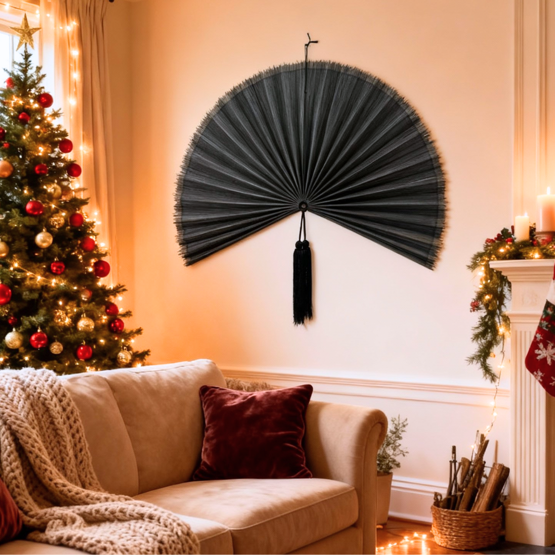 Smoky Grey Bamboo Wall Fan, Handmade Bamboo Fan Headboard Handmade Birthday Gift