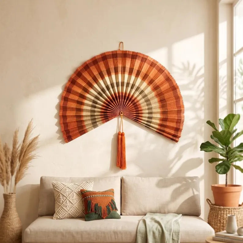Large Decorative Bamboo Fan Wall Decor – Natural Boho Style