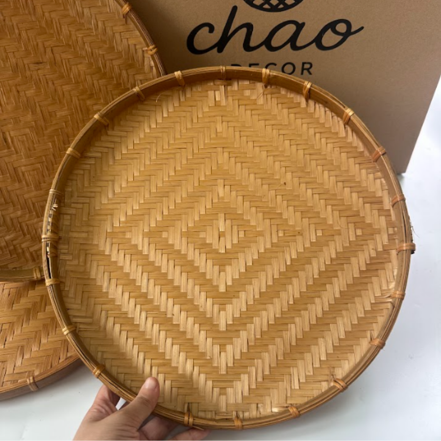 Natural Woven Bamboo Tray Set - Rustic Boho Home Decor