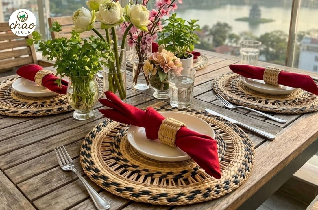 Christmas Round Seagrass Placemat for a Natural Holiday Table