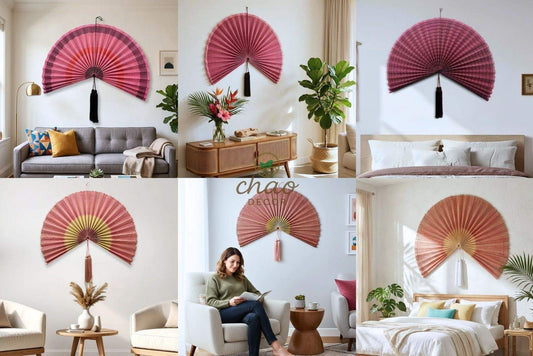 Bamboo Wall Fan Pink: Handmade Wall Decor for Boho & Modern Homes