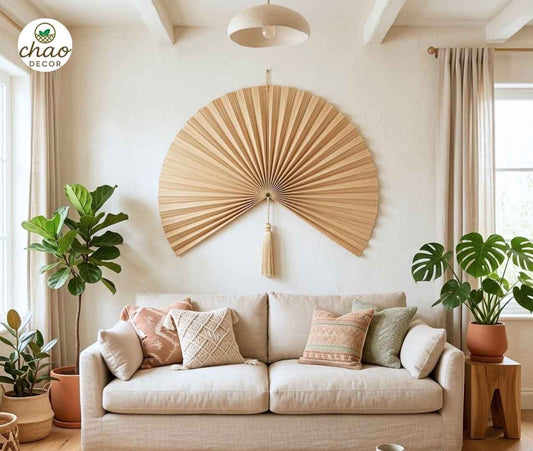 Hanging Bamboo Fan, Handmade Bamboo Wall Decor for Living Room, Bedroom & Entryway