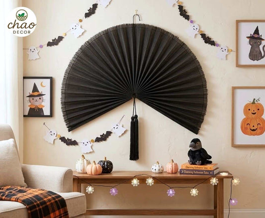 Large Bamboo Fan Halloween Decor: Natural Gothic Boho Ideas