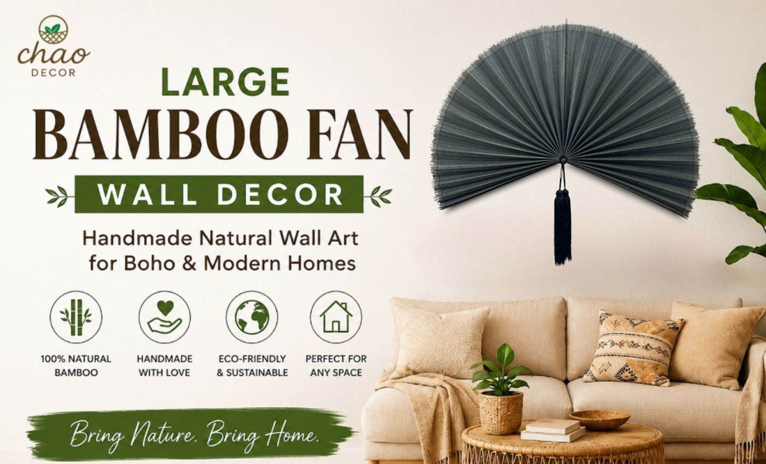 Large Bamboo Fan Wall Hanging – Eco-Friendly Handmade Bamboo Wall Decor