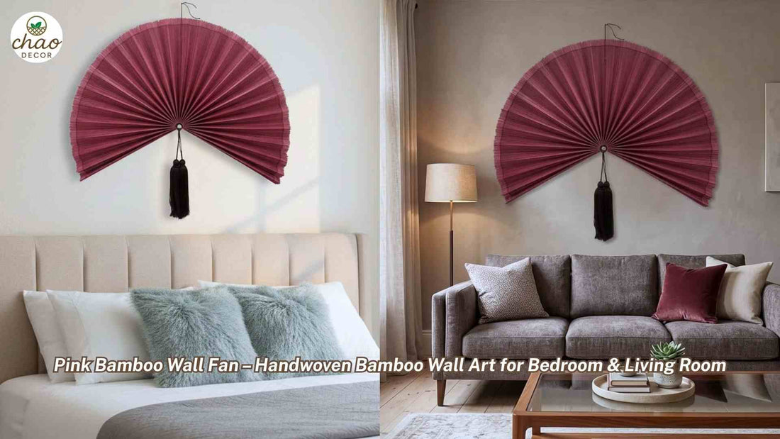 Pink Bamboo Wall Fan – Handwoven Bamboo Wall Art for Bedroom & Living Room
