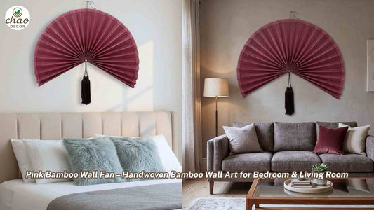 Pink Bamboo Wall Fan – Handwoven Bamboo Wall Art for Bedroom & Living Room