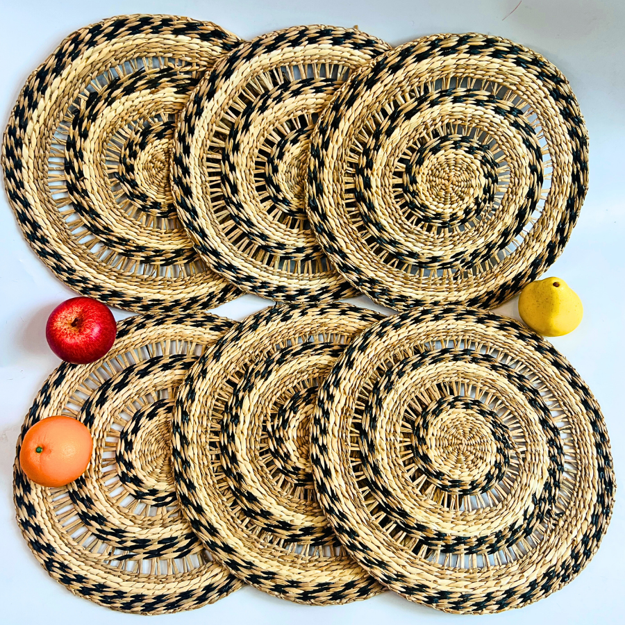 Set 6 Handwoven Natural Seagrass Placemats 14 inch Eco-Friendly Home, Kitchen Decor