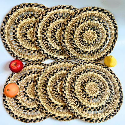 Set 6 Handwoven Natural Seagrass Placemats 14 inch Eco-Friendly Home, Kitchen Decor