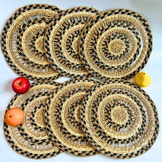 Set 6 Handwoven Natural Seagrass Placemats 14 inch Eco-Friendly Home, Kitchen Decor