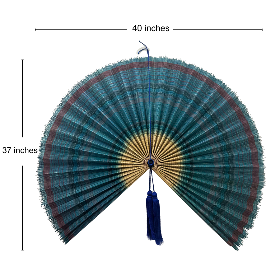 Handmade Ocean Blue Bamboo Wall Fan (40in) Coastal Boho Christmas Decor