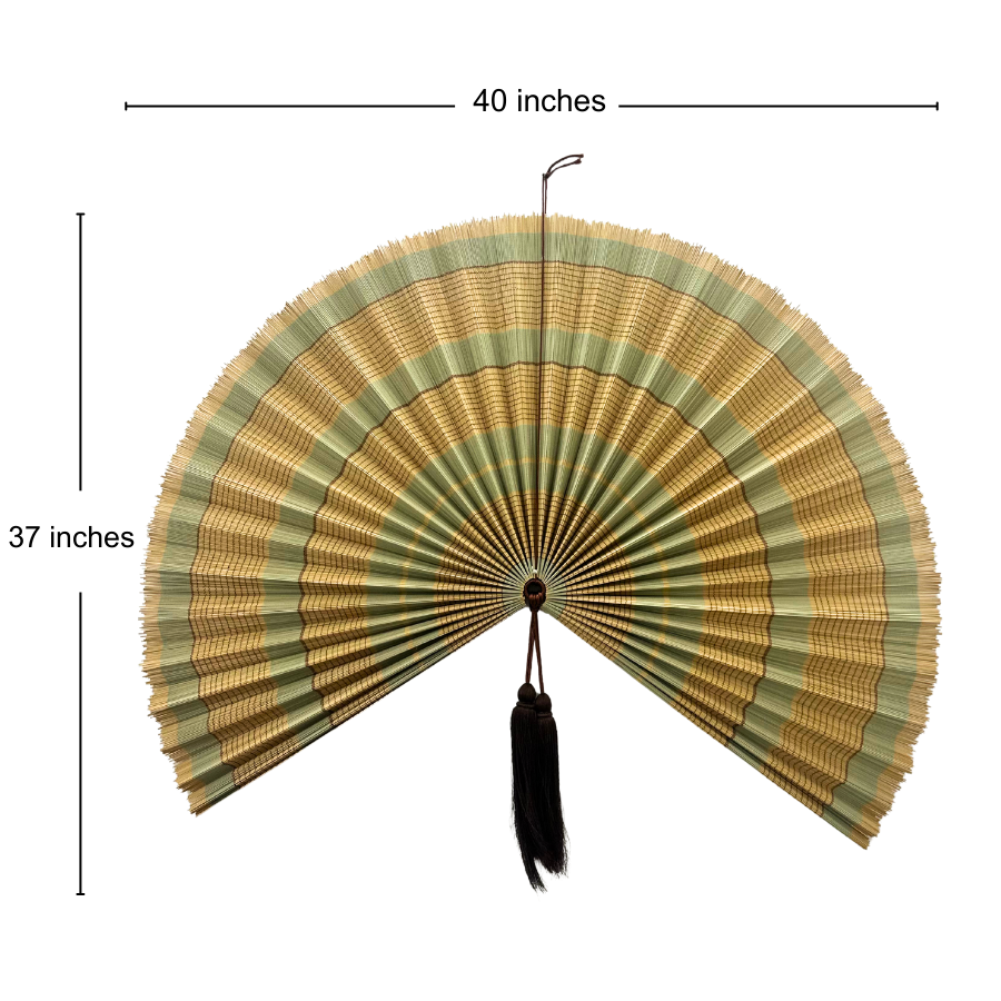 Olive Green Stripe Bamboo Wall Fan (40in) Vietnamese Woven Art Decor
