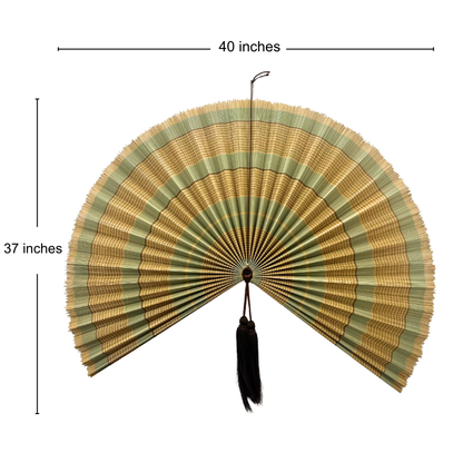 Olive Green Stripe Bamboo Wall Fan (40in) Vietnamese Woven Art Decor