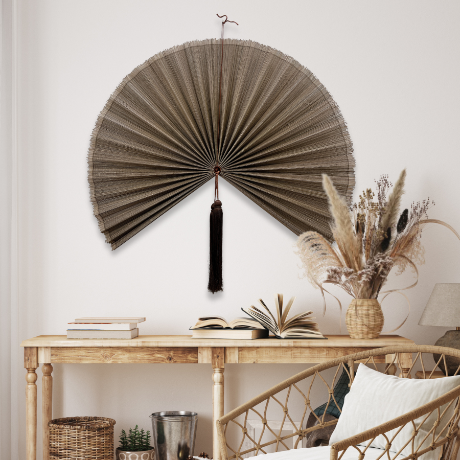 Chestnut Brown Bamboo Fan Birthday Gift Wall Hanging Fan