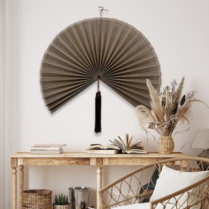 Handmade Bamboo Wall Fan Set – Chestnut Brown Wabi Sabi & Japandi Wall Decor for Headboard, Artisan Gift