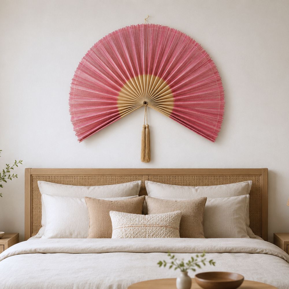 Large Bamboo Fan Wall Hanging Headboard For Gift And Decoration