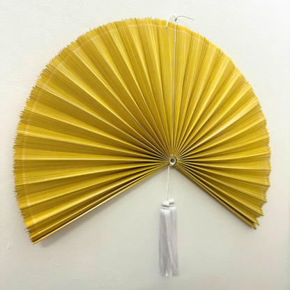 Handwoven Bamboo Wall Fan (40in) Golden Yellow Boho Holiday Decor