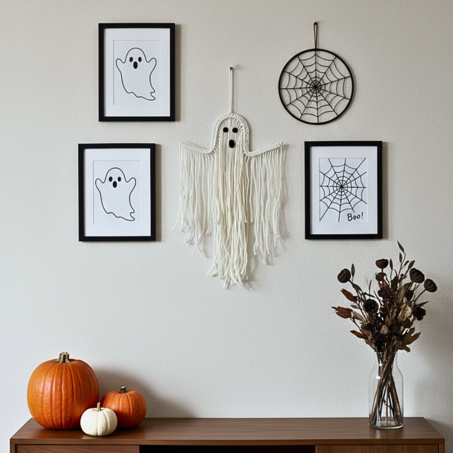 Handmade Macrame Ghost Wall Hanging - Boho Halloween Decor