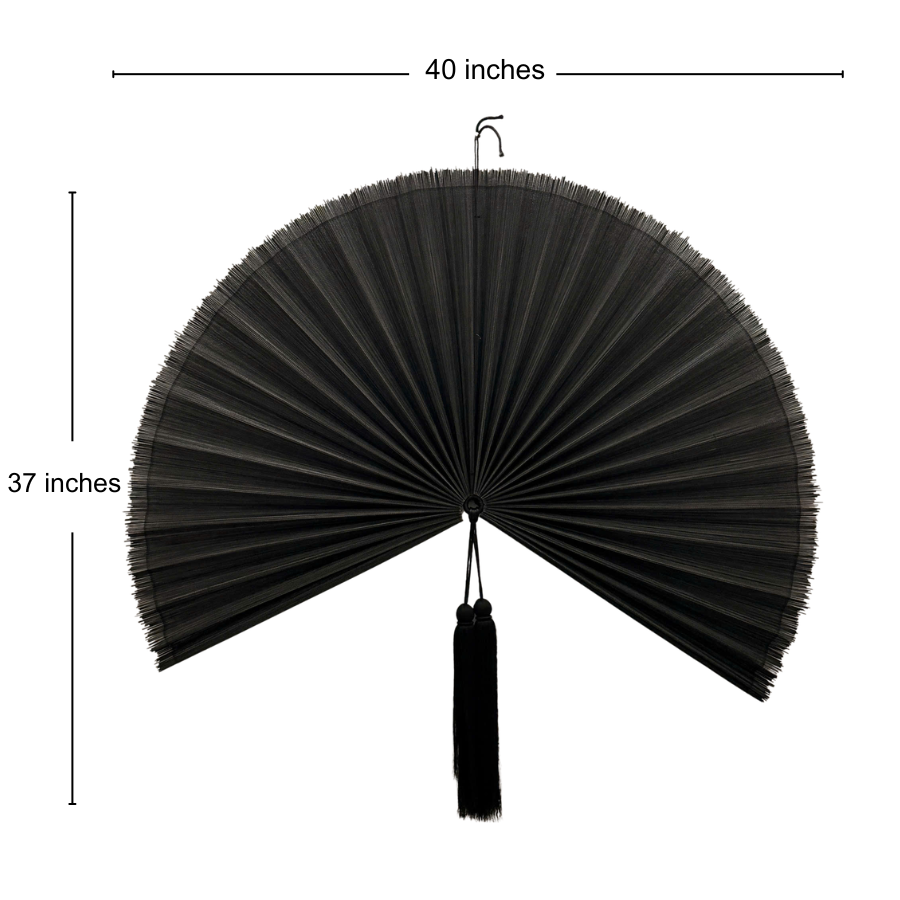 Black Bamboo Wall Fan Decor, Gothic Boho Halloween Wall Art, Dark Bohemian Home Decor & Statement Accent