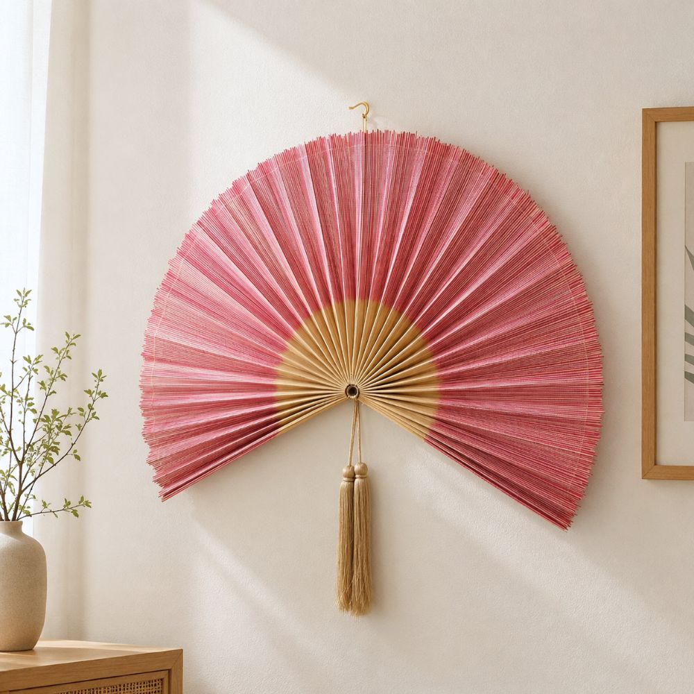 Large Bamboo Fan Wall Hanging Headboard For Gift And Decoration