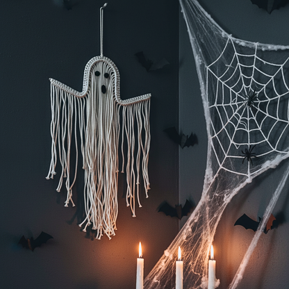 Handmade Macrame Ghost Wall Hanging - Boho Halloween Decor