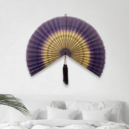 Large Lavender Bamboo Wall Fan (40 inch) Woven Decor & Handmade Gift
