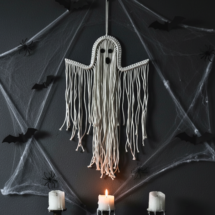 Handmade Macrame Ghost Wall Hanging - Boho Halloween Decor