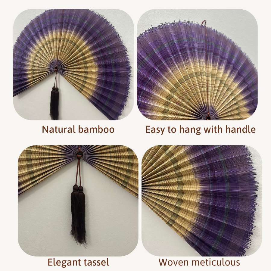 Large Lavender Bamboo Wall Fan (40 inch) Woven Decor & Handmade Gift