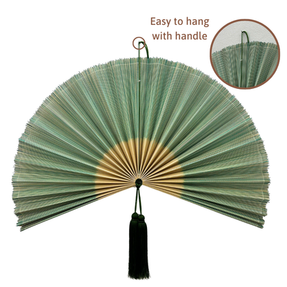 Green Handwoven Bamboo Wall Fan Boho Headboard Art & Christmas Gift