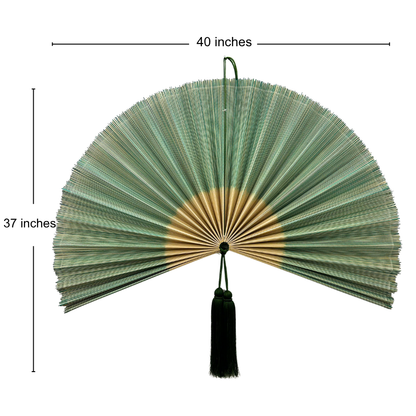 Green Handwoven Bamboo Wall Fan Boho Headboard Art & Christmas Gift