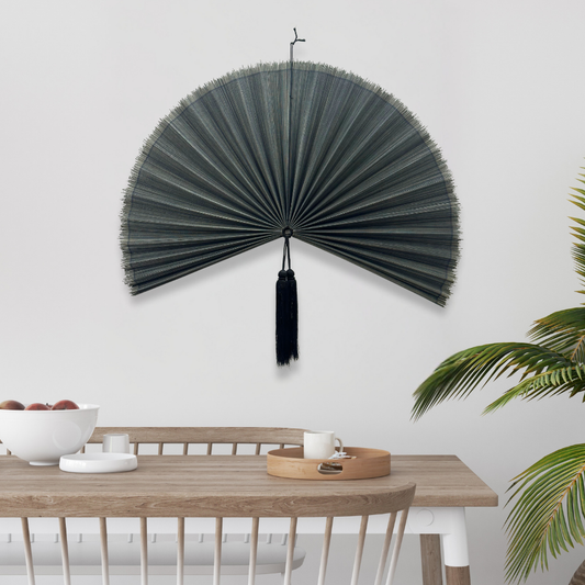 Smoky Grey Bamboo Wall Fan, Handmade Bamboo Fan Headboard Handmade Birthday Gift
