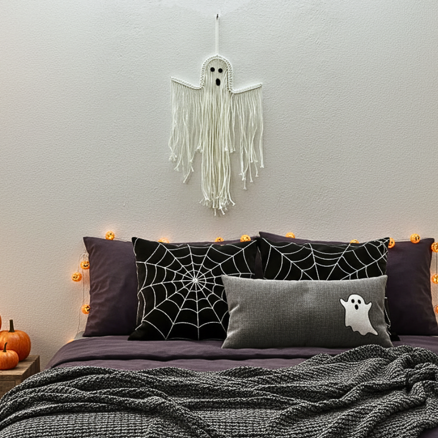 Handmade Macrame Ghost Wall Hanging - Boho Halloween Decor