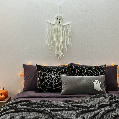 Handmade Macrame Ghost Wall Hanging - Boho Halloween Decor