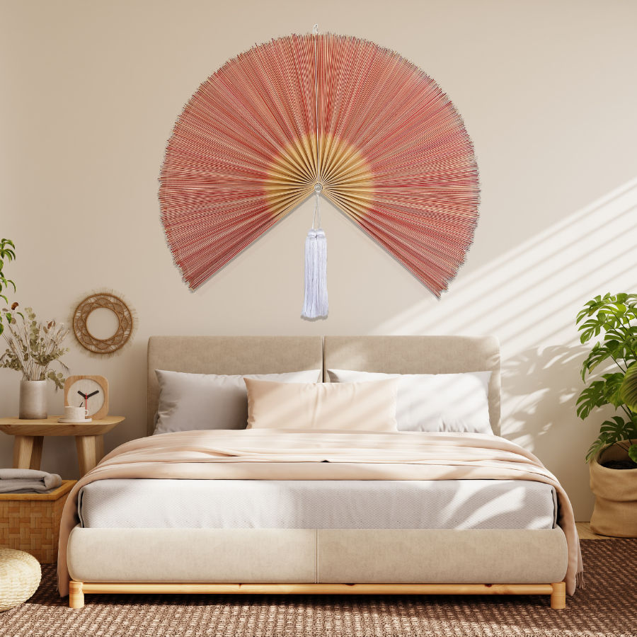Large Bamboo Fan Wall Hanging Headboard For Gift And Decoration
