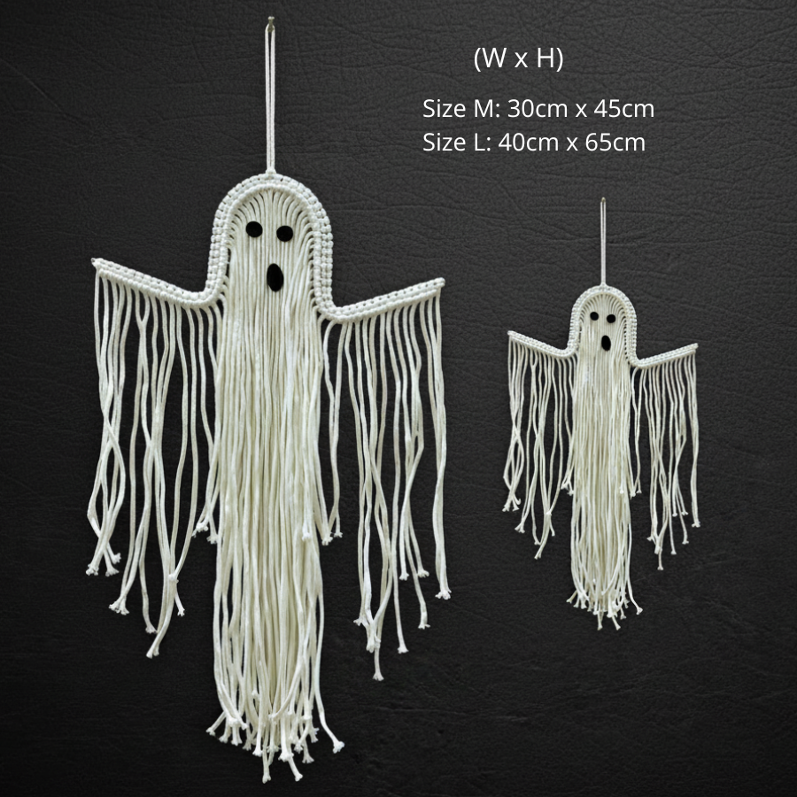 Handmade Macrame Ghost Wall Hanging - Boho Halloween Decor