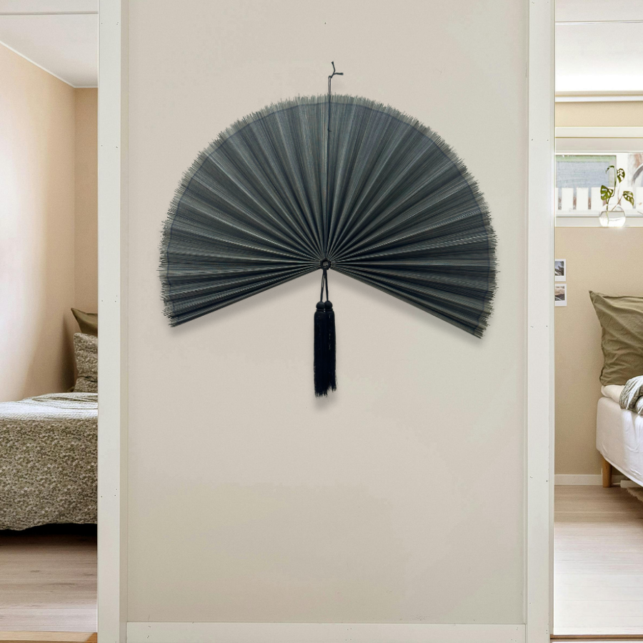 Smoky Grey Bamboo Wall Fan, Handmade Bamboo Fan Headboard Handmade Birthday Gift