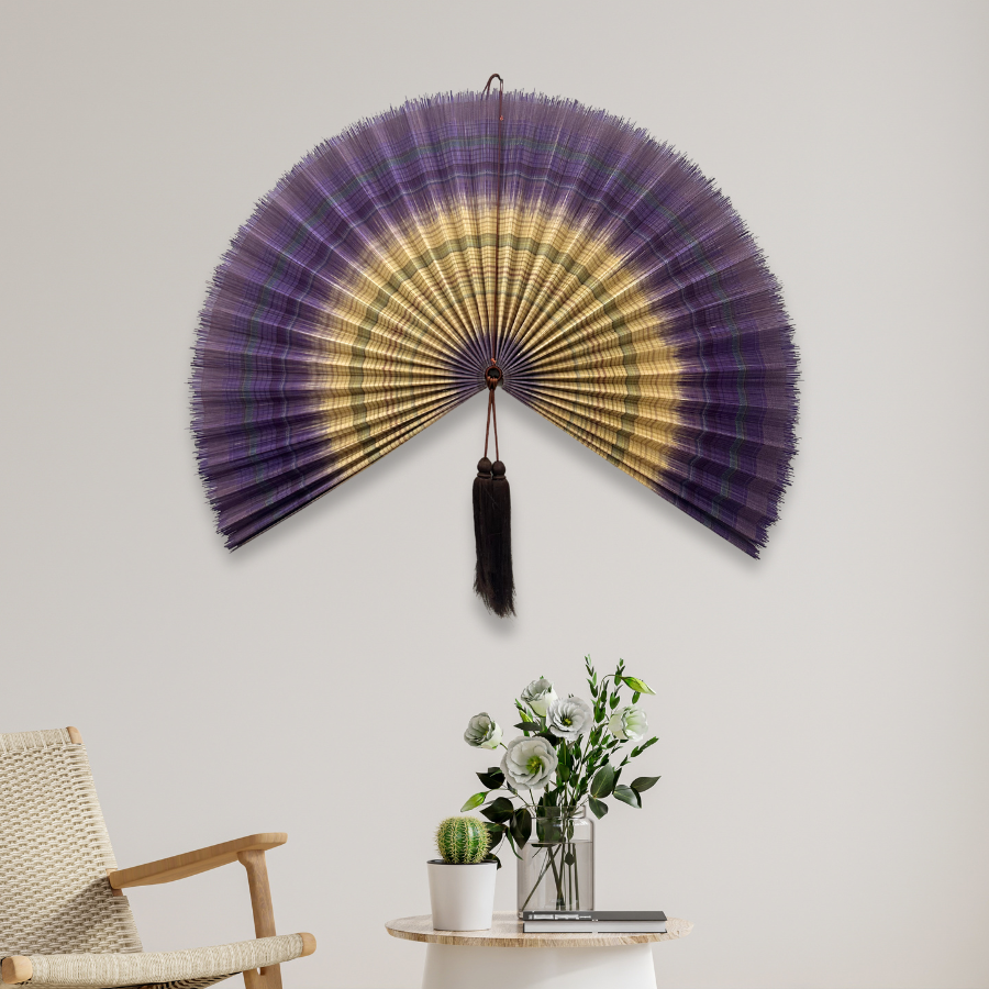 Large Lavender Bamboo Wall Fan (40 inch) Woven Decor & Handmade Gift