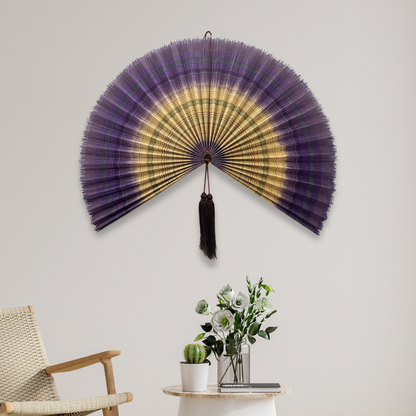 Large Lavender Bamboo Wall Fan (40 inch) Woven Decor & Handmade Gift