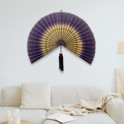 Large Lavender Bamboo Wall Fan (40 inch) Woven Decor & Handmade Gift