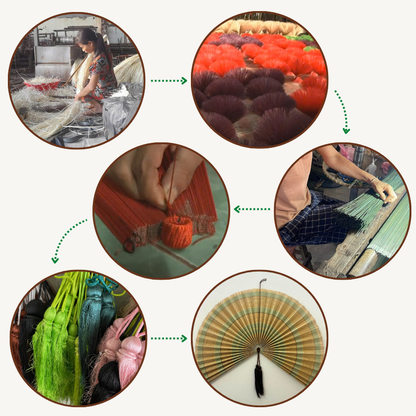 Olive Green Stripe Bamboo Wall Fan (40in) Vietnamese Woven Art Decor