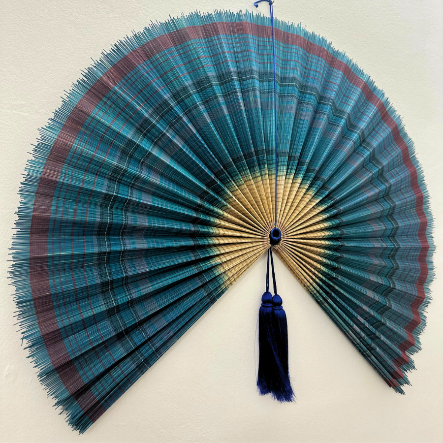 Handmade Ocean Blue Bamboo Wall Fan (40in) Coastal Boho Christmas Decor