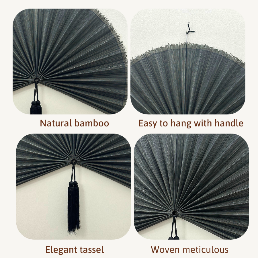 Smoky Grey Bamboo Wall Fan, Handmade Bamboo Fan Headboard Handmade Birthday Gift