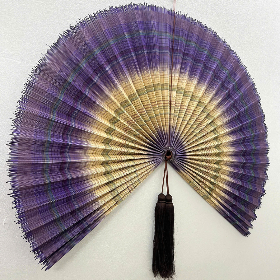 Large Lavender Bamboo Wall Fan (40 inch) Woven Decor & Handmade Gift