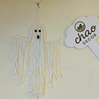 Handmade Macrame Ghost Wall Hanging - Boho Halloween Decor