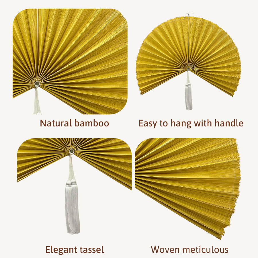 Handwoven Bamboo Wall Fan (40in) Golden Yellow Boho Holiday Decor